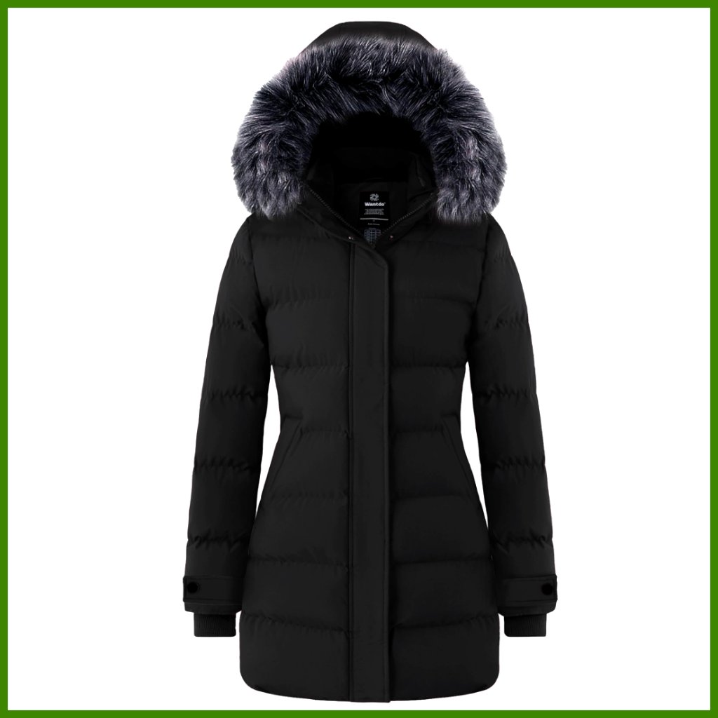 Women's Long Quilted Winter Coat Thick Puffer Jacket With Faux Fur Hood